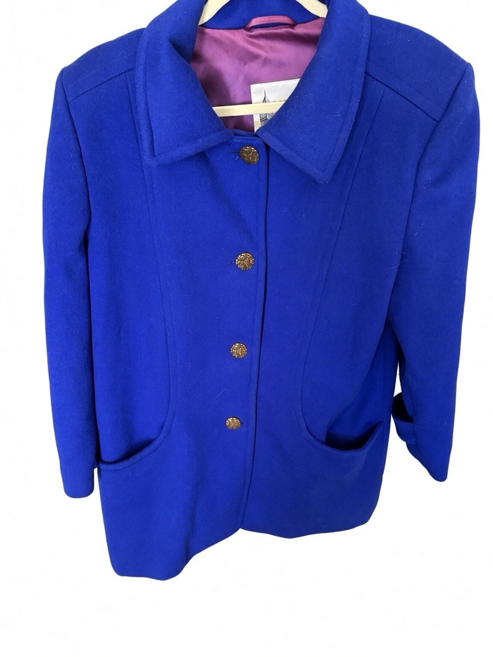 Vintage London Fog Bold Cobalt Wool Blue Pea Coat with Gold-Tone Buttons